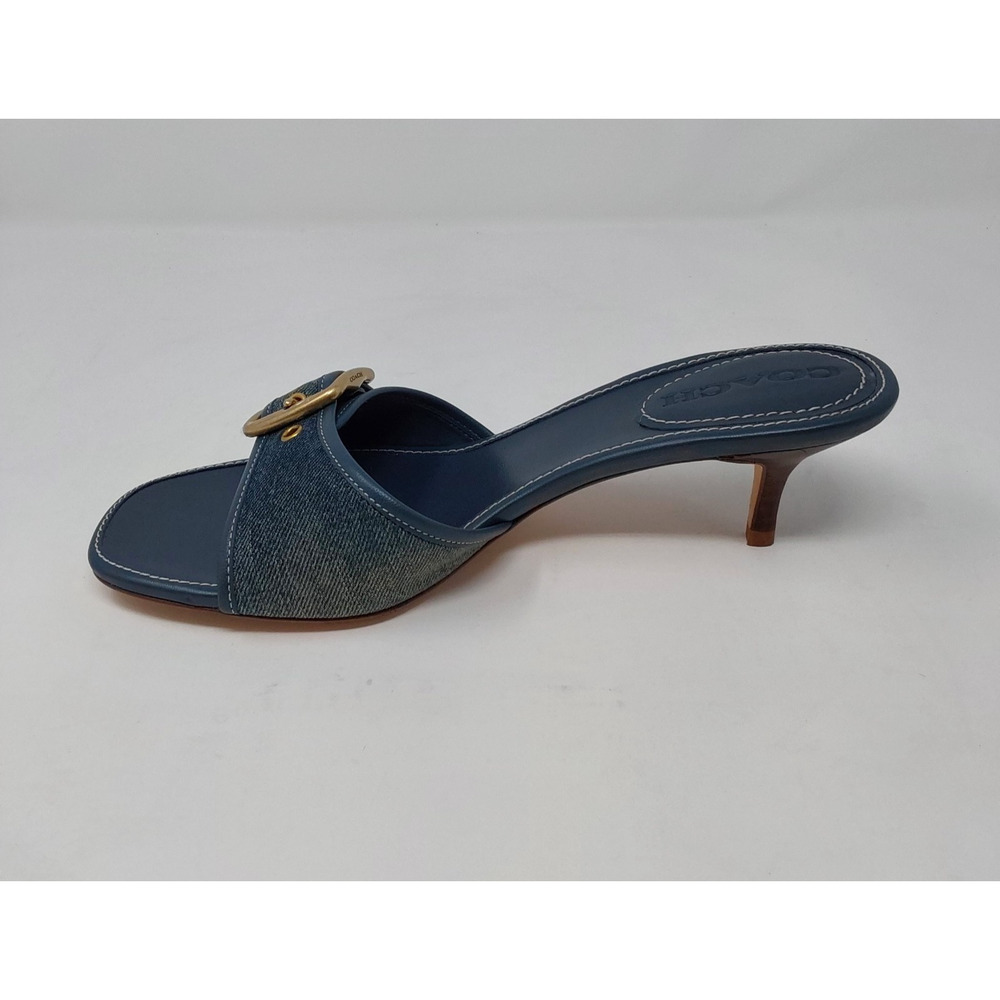 Coach Margot Dark Indigo Denim Buckle Heels Sandals Womens Size 8 - Picture 14 of 16